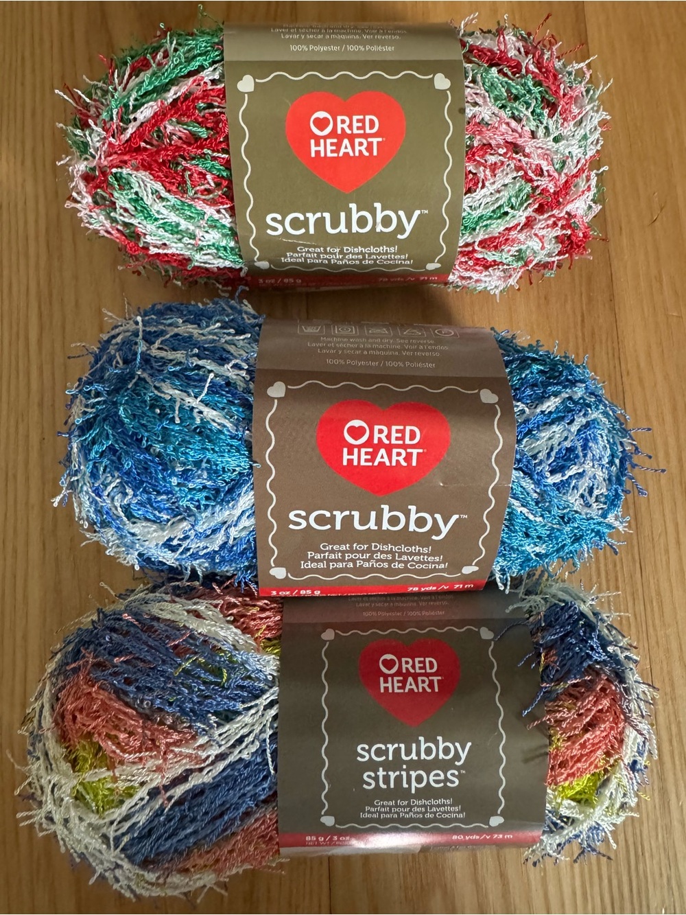Red Heart Scrubby Yarn Lot 3 Jolly Waves Citrus Punch
